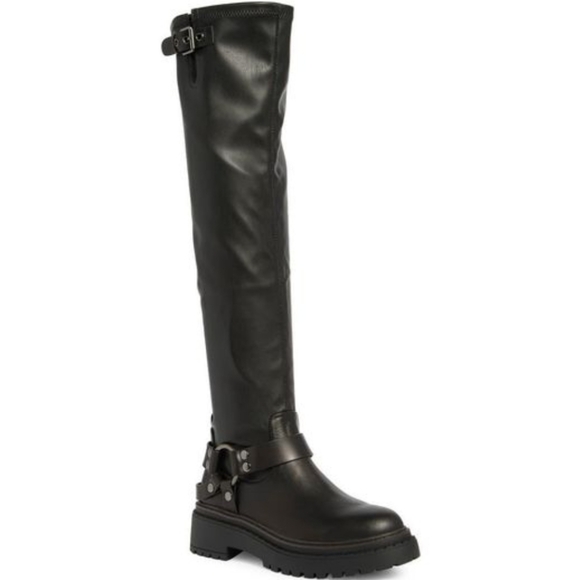 Steve Madden Lawful Over-The-Knee Harness Boots Moto Lug Sole NEW Size 9